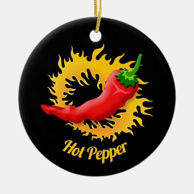 Pepper with Flame Ceramic Ornament (Front)
