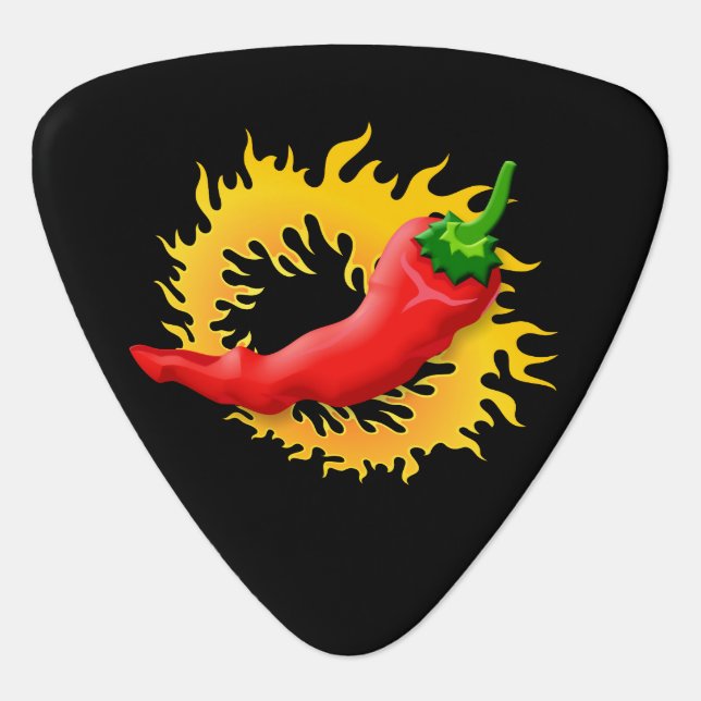 Pepper with Flame Guitar Pick (Front)