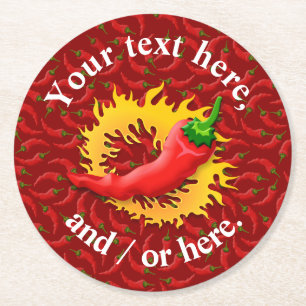 Pepper with flame round paper coaster