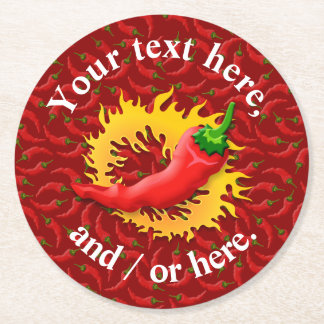 Pepper with flame round paper coaster