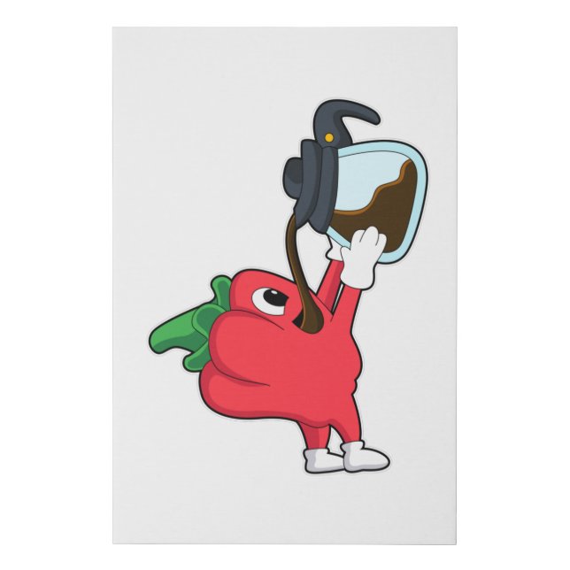 Pepper with Pot of Coffee Faux Canvas Print (Front)