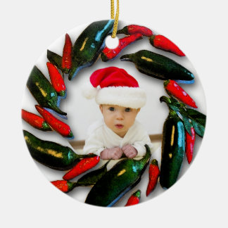 Pepper Wreath Baby's First Christmas Photo Ceramic Ornament