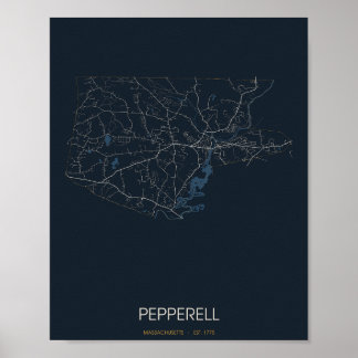 Pepperell Massachusetts Street Map Poster (Night)