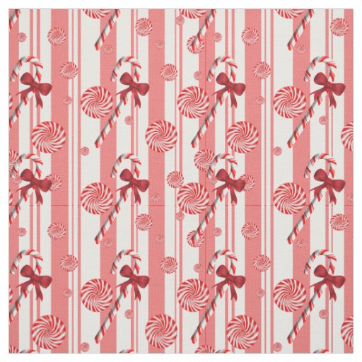 Peppermint and Candy Canes Holiday Greetings Fabric