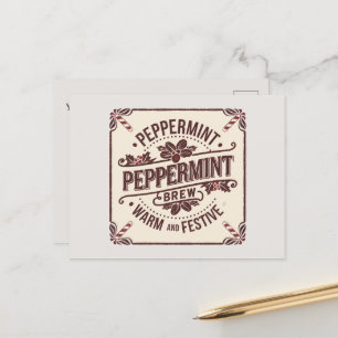 Peppermint brew add message holiday postcard