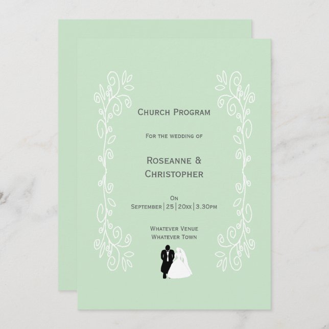 Peppermint Bride And Groom Scrollwork Wedding Program (Front/Back)