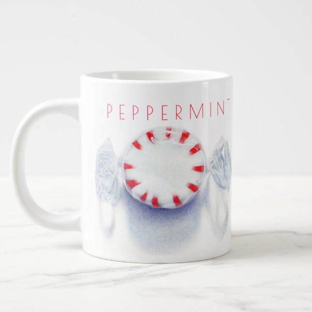 PEPPERMINT CANDY Big White Mug + Text (Left)