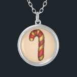 Peppermint Candy Cane Christmas Cookie Necklace<br><div class="desc">Necklace features an original marker illustration of a delicious red-and-white peppermint twist candy cane cookie. Great as a stocking stuffer or for Christmas gift-giving!</div>