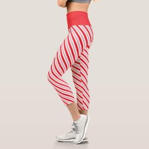 Candy Cane Leggings, Christmas Red Aqua Blue Graphic Printed Striped W –  Starcove Fashion