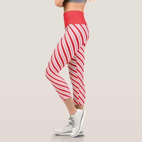 Peppermint Candy Cane Christmas Striped Capri Leggings