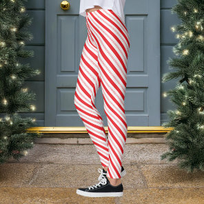 Peppermint Candy Cane Christmas Striped Leggings