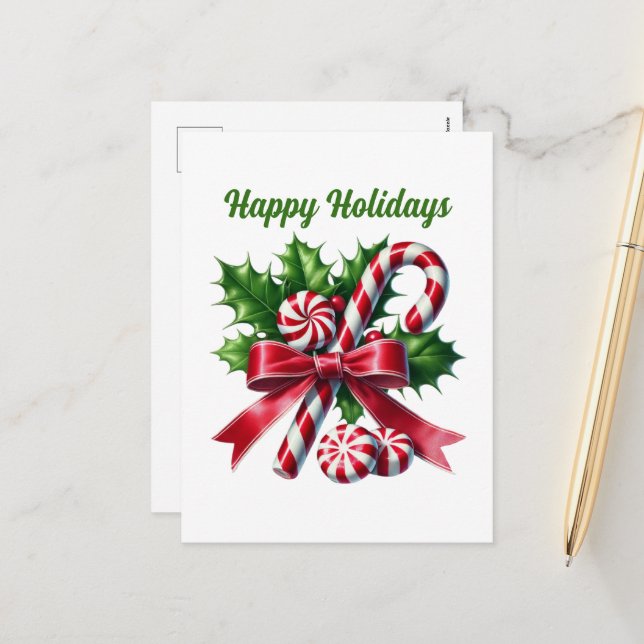 peppermint candy cane  Happy Holiday Postcard (Front/Back In Situ)