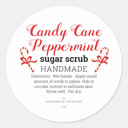 Peppermint Candy Cane Homemade Sugar Scrub Custom Classic Round Sticker