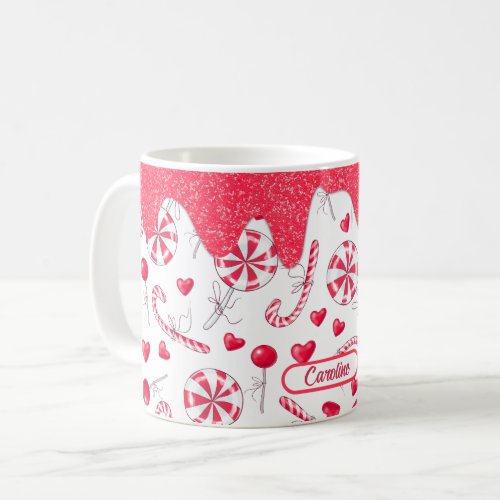 Peppermint Candy Cane Pattern Christmas Coffee Mug