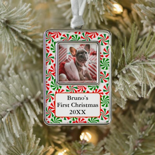 Peppermint Candy Cane Pets First Photo Christmas Ornament