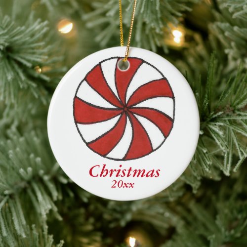 Peppermint Candy Cane Starlight Mint Christmas Ceramic Ornament