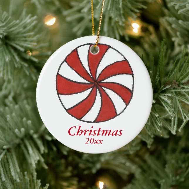 Peppermint Candy Cane Starlight Mint Christmas Ceramic Ornament (Tree)