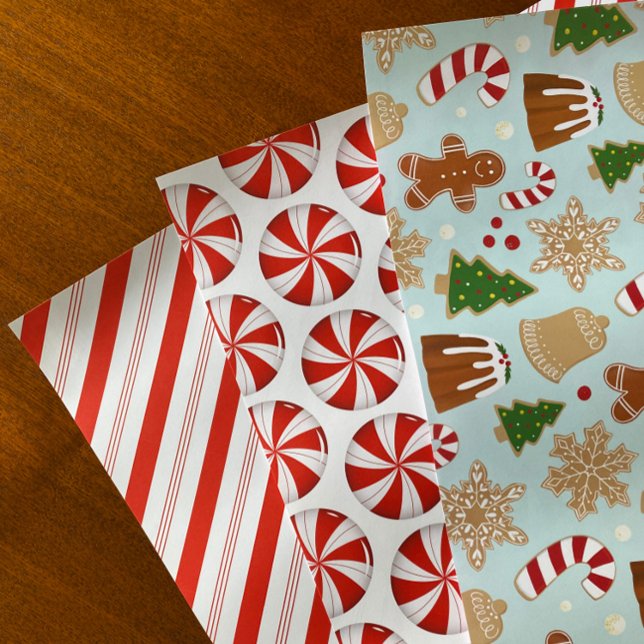 Peppermint Candy Cane Stripe Christmas Cookies Wrapping Paper Sheets (Creator Uploaded)