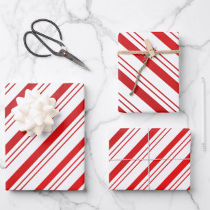 Peppermint Candy Cane Striped  Wrapping Paper Sheets