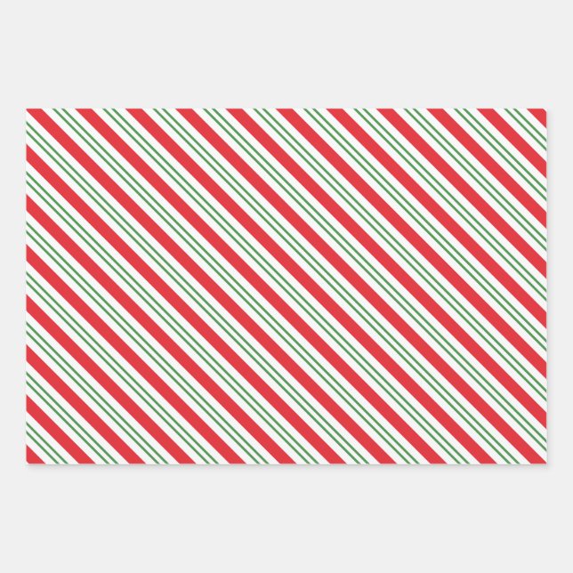 Peppermint Candy Cane Stripes Pattern (red/green) Wrapping Paper Sheets (Front)