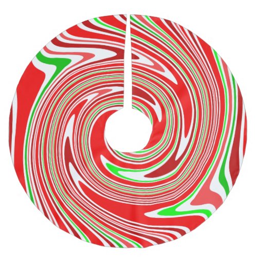 Peppermint Candy Cane Swirl Red Green White Brushed Polyester Tree Skirt