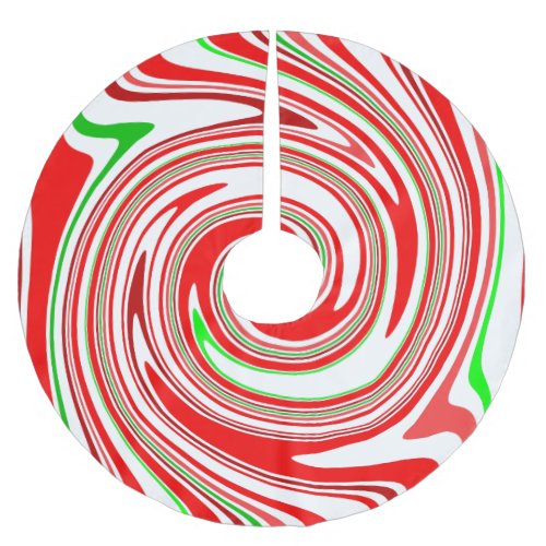 Peppermint Candy Cane Swirl Red White Green Brushed Polyester Tree Skirt