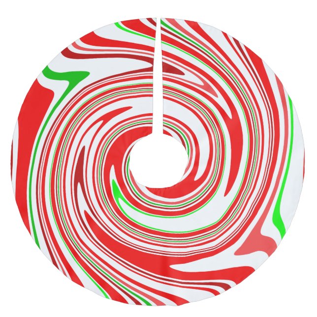 Peppermint Candy Cane Swirl Red White Green Brushed Polyester Tree Skirt (Front)
