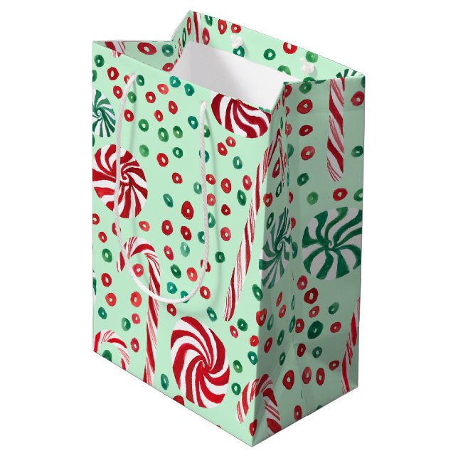 Peppermint Candy Canes Cozy Winter Holiday Medium Gift Bag (Back Angled)
