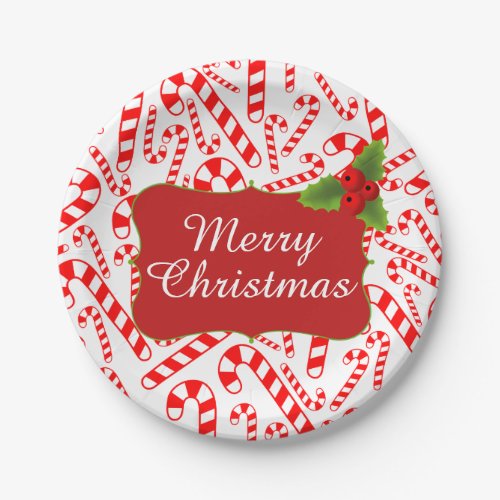 Peppermint Candy Canes Merry Christmas Party Paper Plates