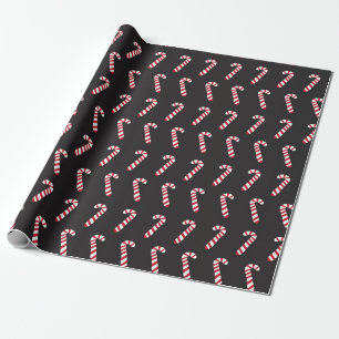 Peppermint Candy Canes on Black Wrapping Paper