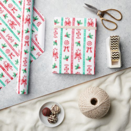 Peppermint Candy Canes Striped Christmas Wrapping Paper