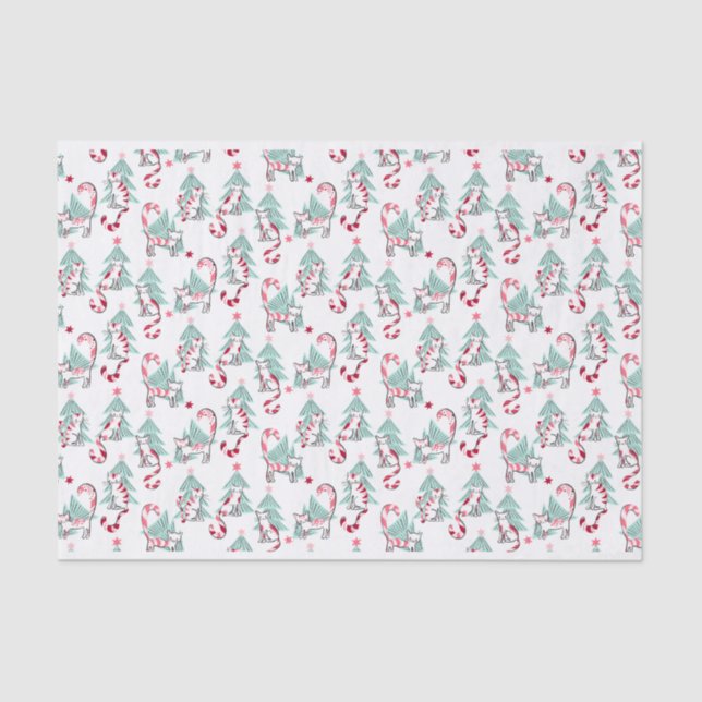 Peppermint Candy Cats and Christmas Trees Tissue Paper (Front)