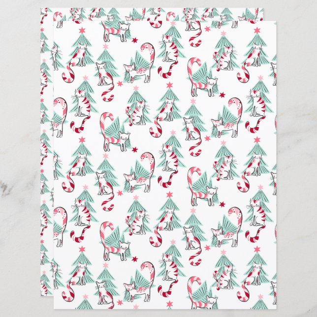 Peppermint Candy Cats Scrapbook Paper (Front/Back)