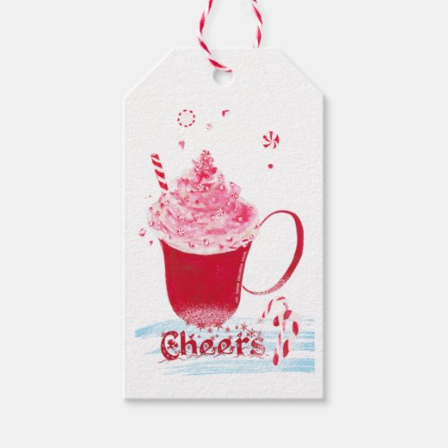 Peppermint Candy Christmas Cheers on Red Mug Gift Tags