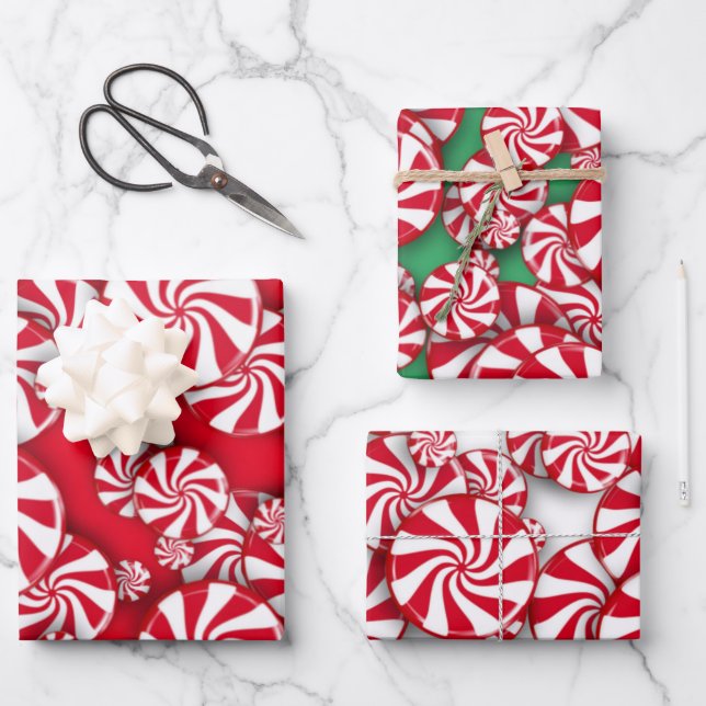 Peppermint Candy Christmas  Wrapping Paper Sheets (Front)