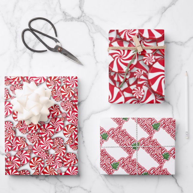 Peppermint Candy Christmas  Wrapping Paper Sheets (Front)