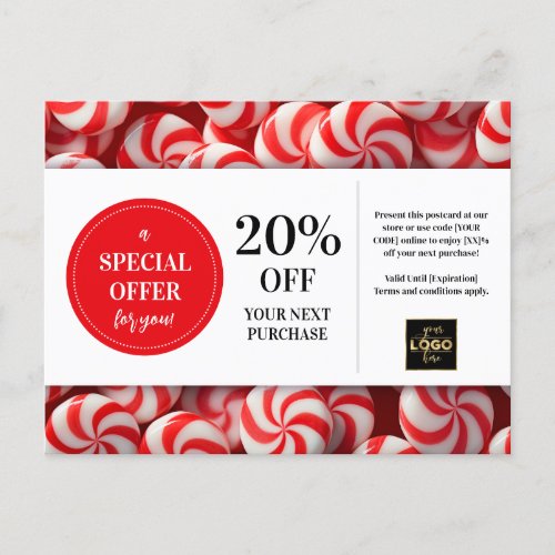 Peppermint Candy Custom Coupon Discount Postcard
