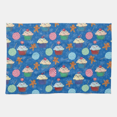 Peppermint Candy Gingerbread Man and cup cake Kitchen Towel