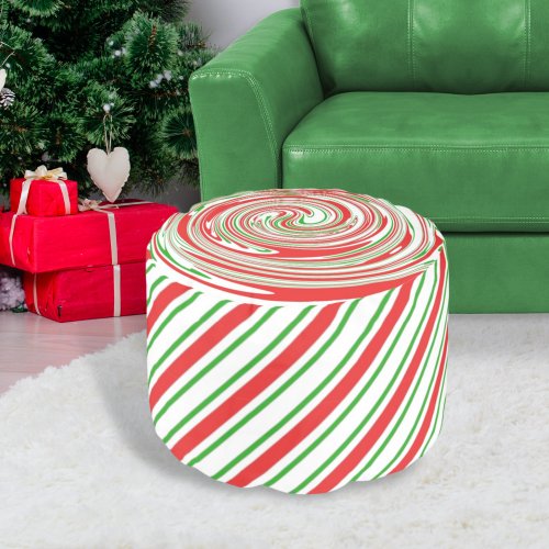 Peppermint Candy Green Red Round Pouf
