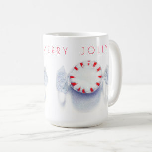PEPPERMINT CANDY HAPPY MERRY JOLLY Tall White Mug
