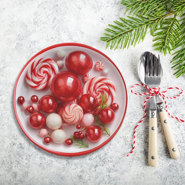Peppermint Candy Holiday Cheer Dinner Paper Plates (Creator Uploaded)