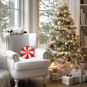 Peppermint Candy Holiday Round Pillow