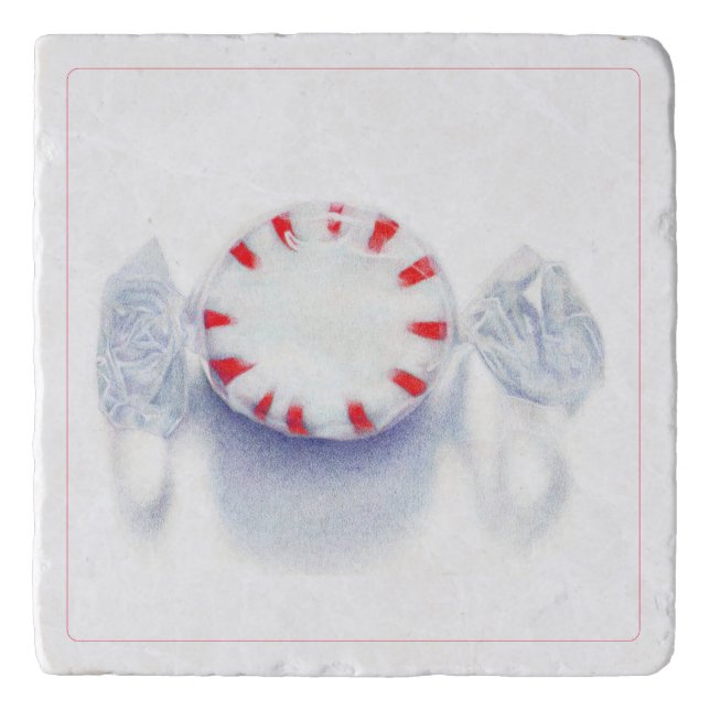 PEPPERMINT CANDY Marble Stone Trivet (Front)