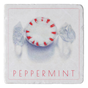 PEPPERMINT CANDY Marble Stone Trivet + Text