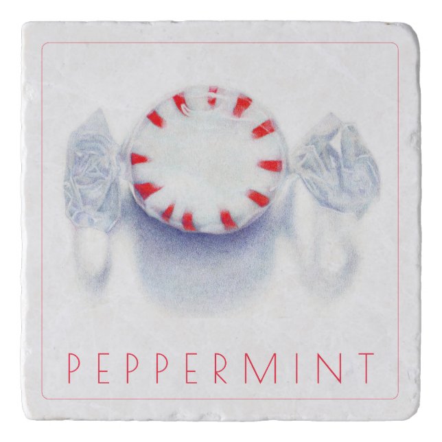 PEPPERMINT CANDY Marble Stone Trivet + Text (Front)
