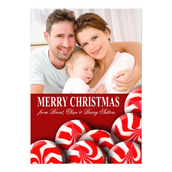 Peppermint Candy Merry Christmas Family Photo Custom Invites