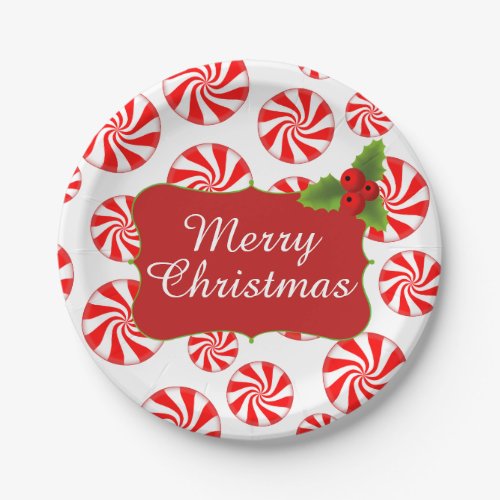 Peppermint Candy Merry Christmas Party Paper Plates