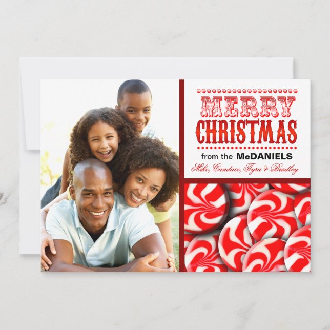 Peppermint Candy Merry Christmas Photo Collage Holiday Card (Front)
