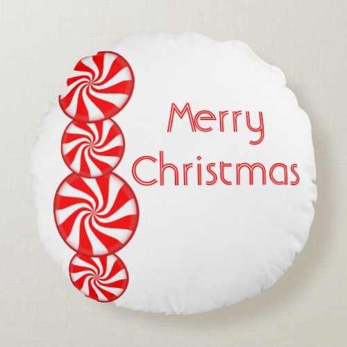 Peppermint Candy Merry Christmas Round Pillow