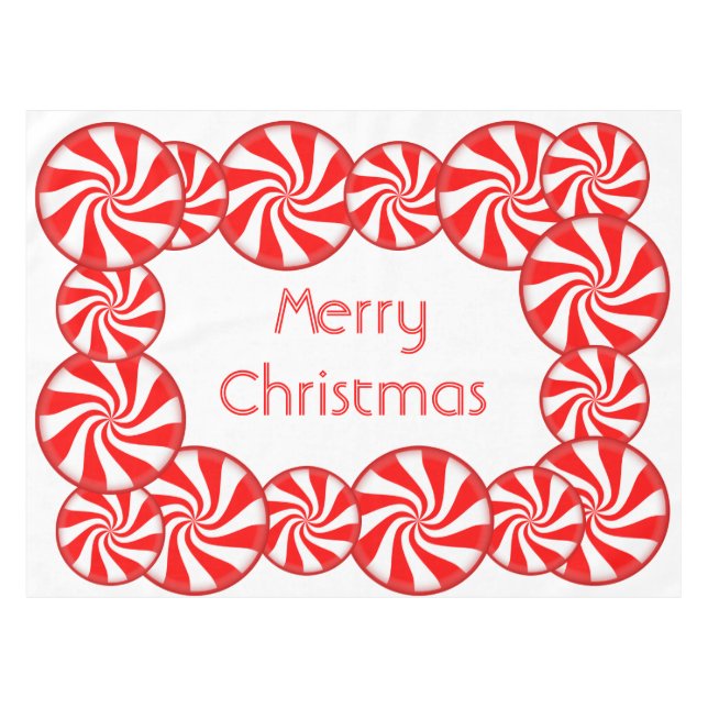 Peppermint Candy Merry Christmas Tablecloth (Front (Horizontal))